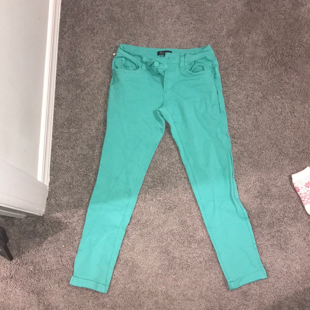Teal low rise stretchy pants